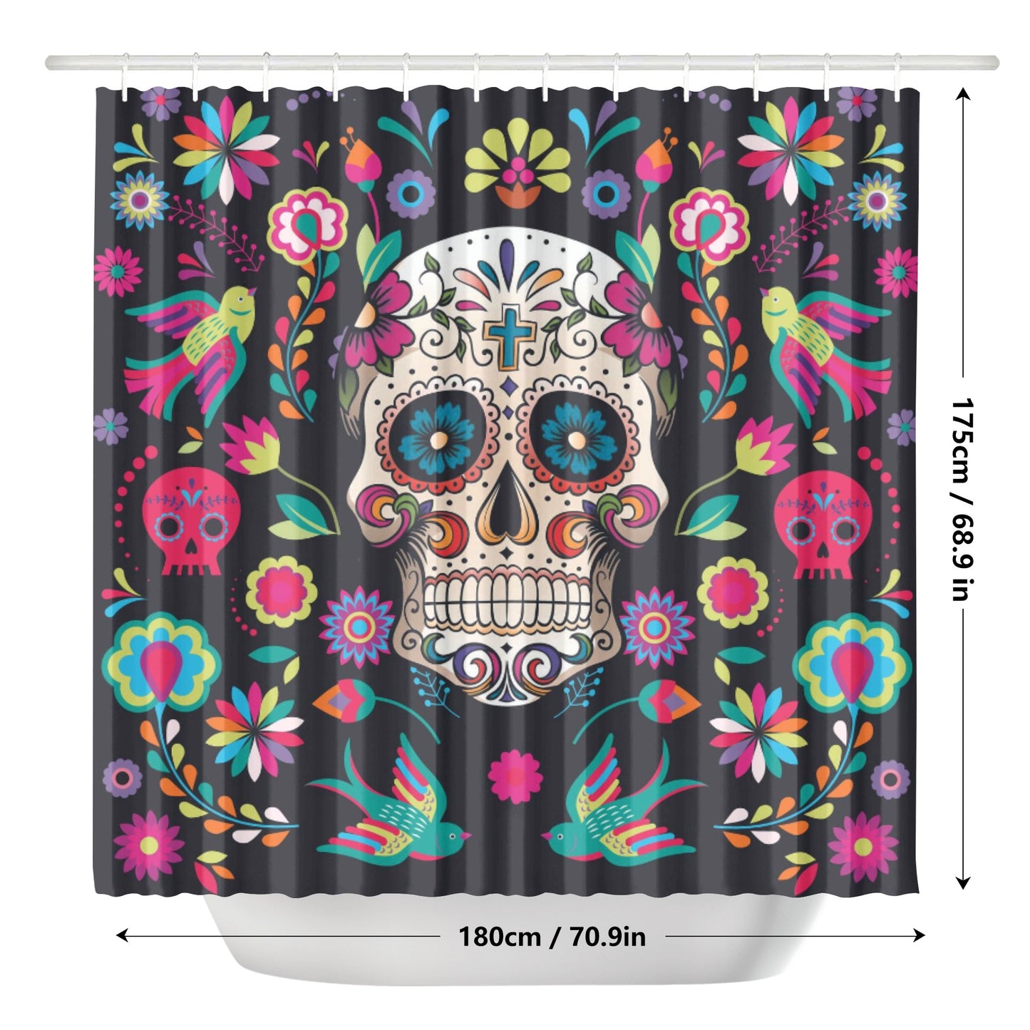 Floral sugar skull candy skull Shower Curtain