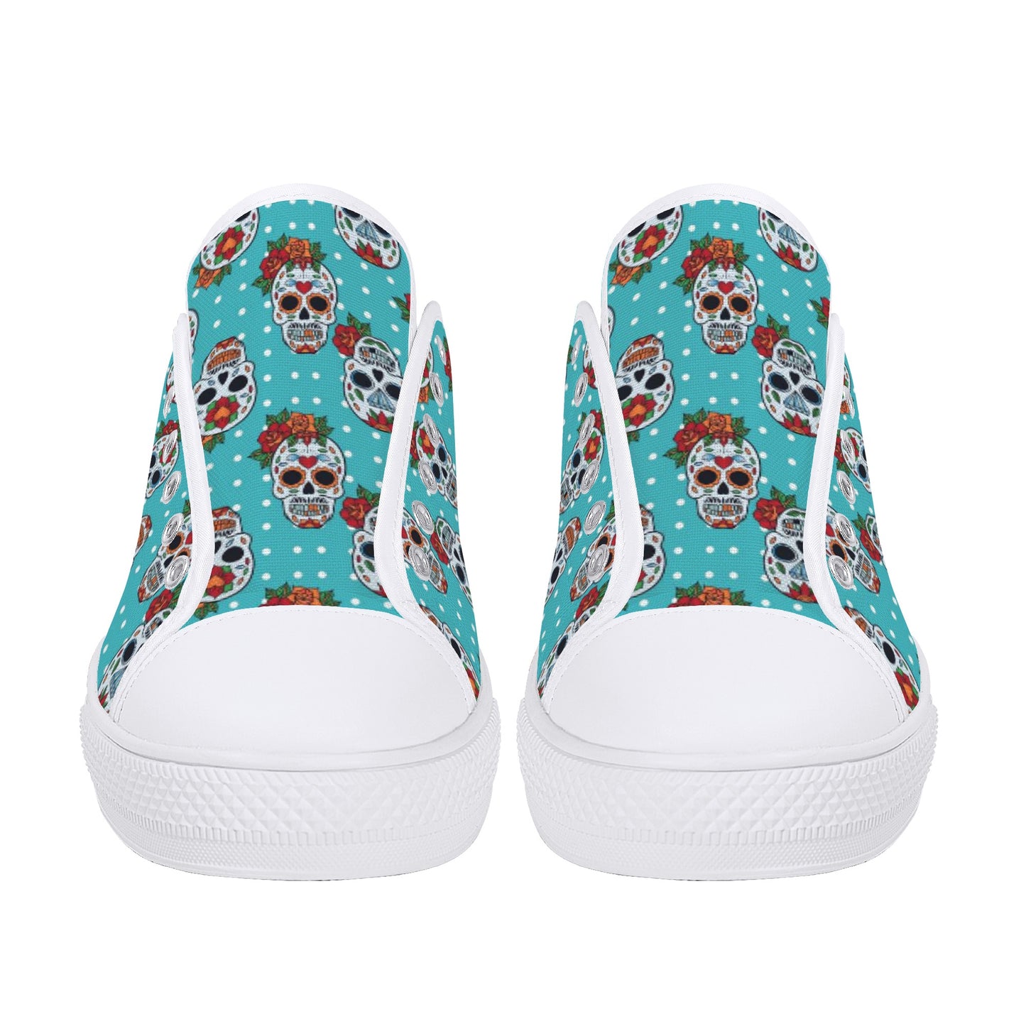 Floral sugar skull Day of the dead Women's Low Top Canvas Shoes With Customized Tongue