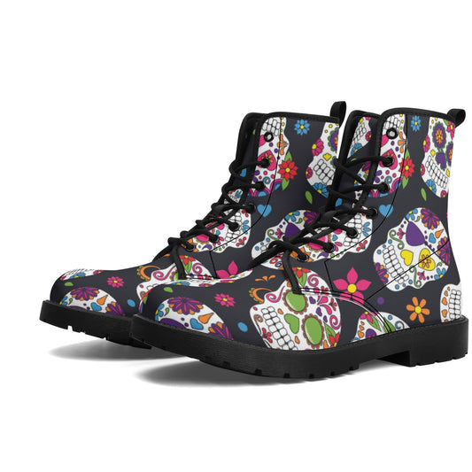 Dia de los muertos sugar skull pattern Women's Leather Boots