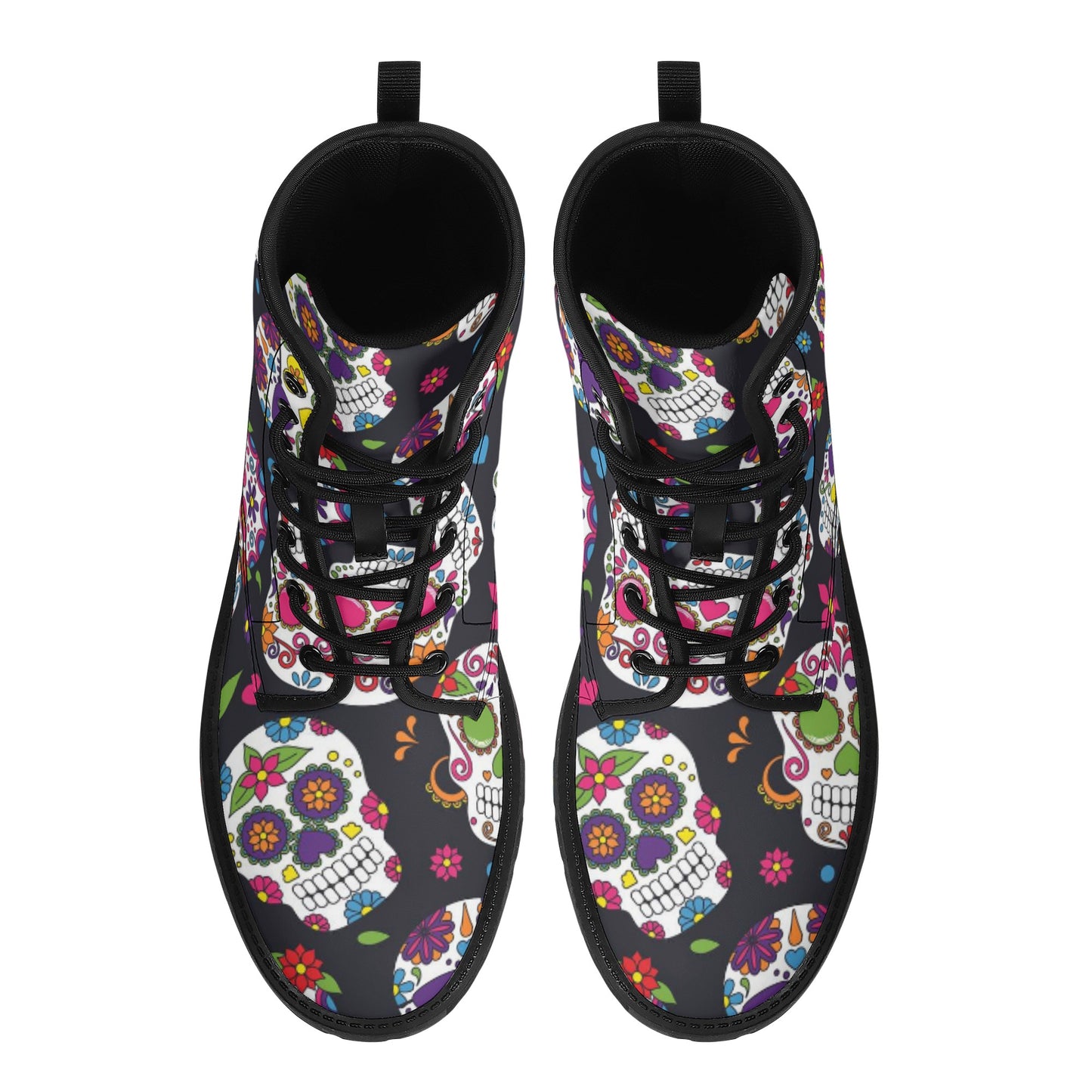 Dia de los muertos sugar skull pattern Men's Leather Boots