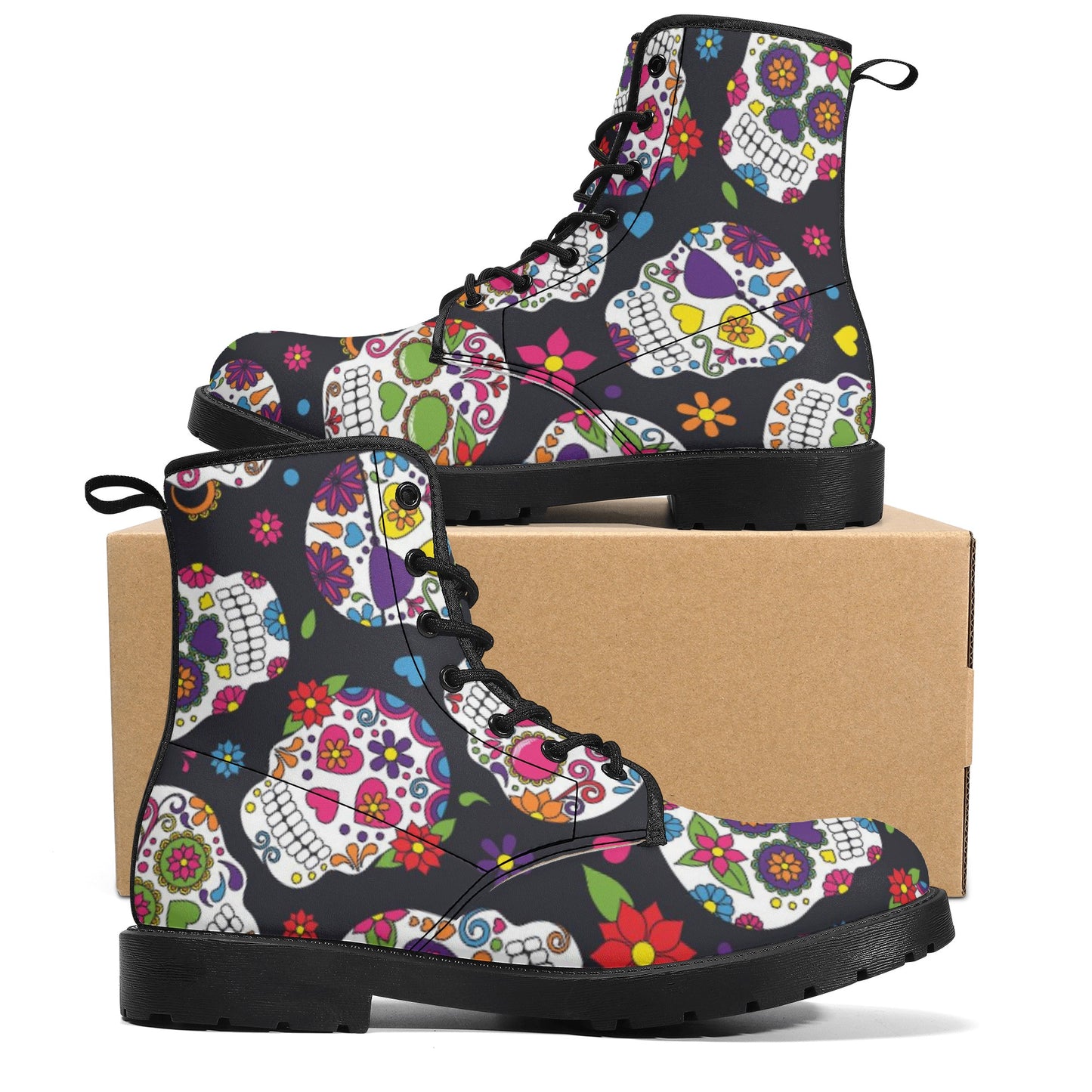 Dia de los muertos sugar skull pattern Men's Leather Boots