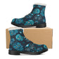 Rose skull floral sugar skull Women's Faux Fur Leather Boots