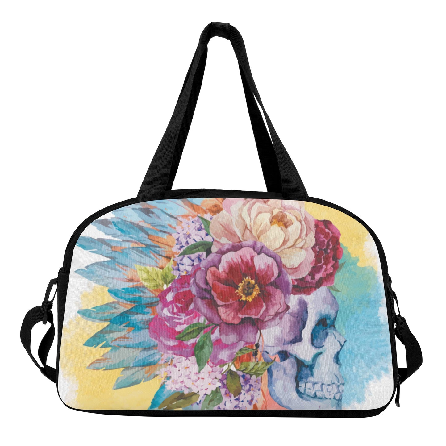 Floral skeleton rose skull Travel Luggage Bag