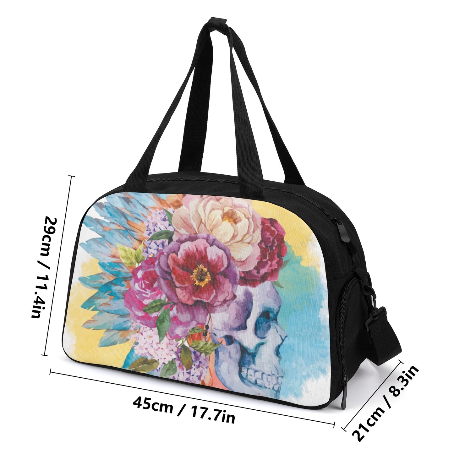 Floral skeleton rose skull Travel Luggage Bag
