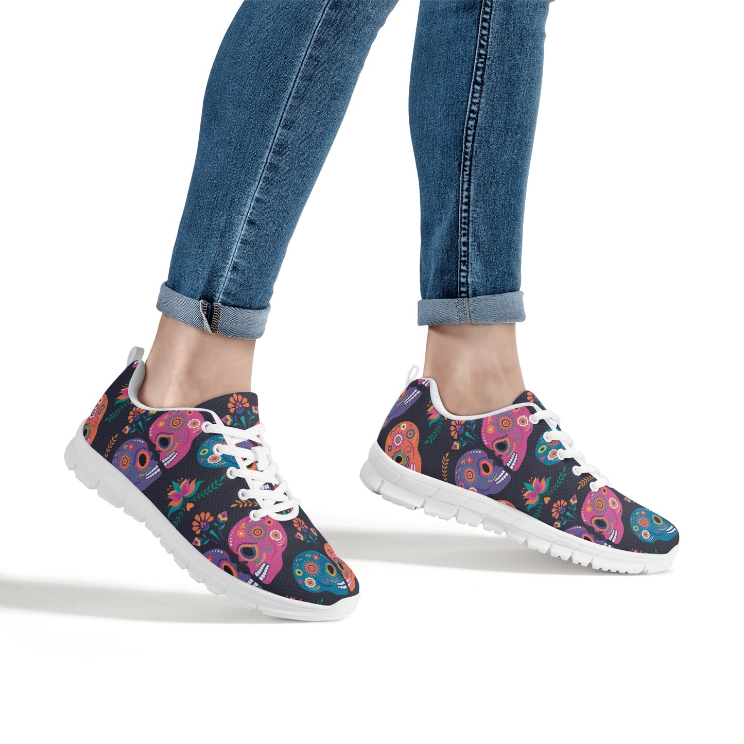 Sugar skull couple pattern Women's Running Shoes