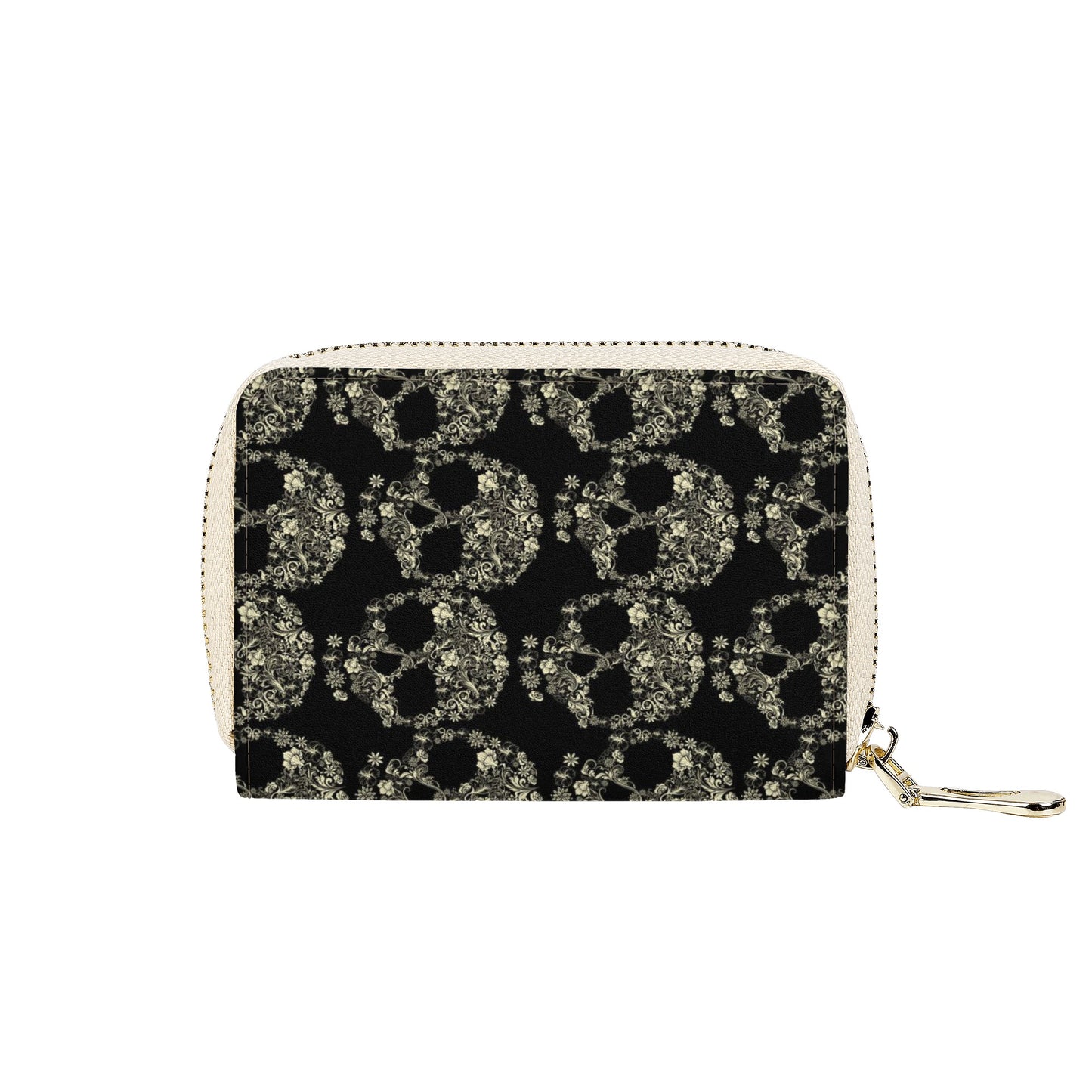 Rose skull floral sugar skull Zipper Card Holder