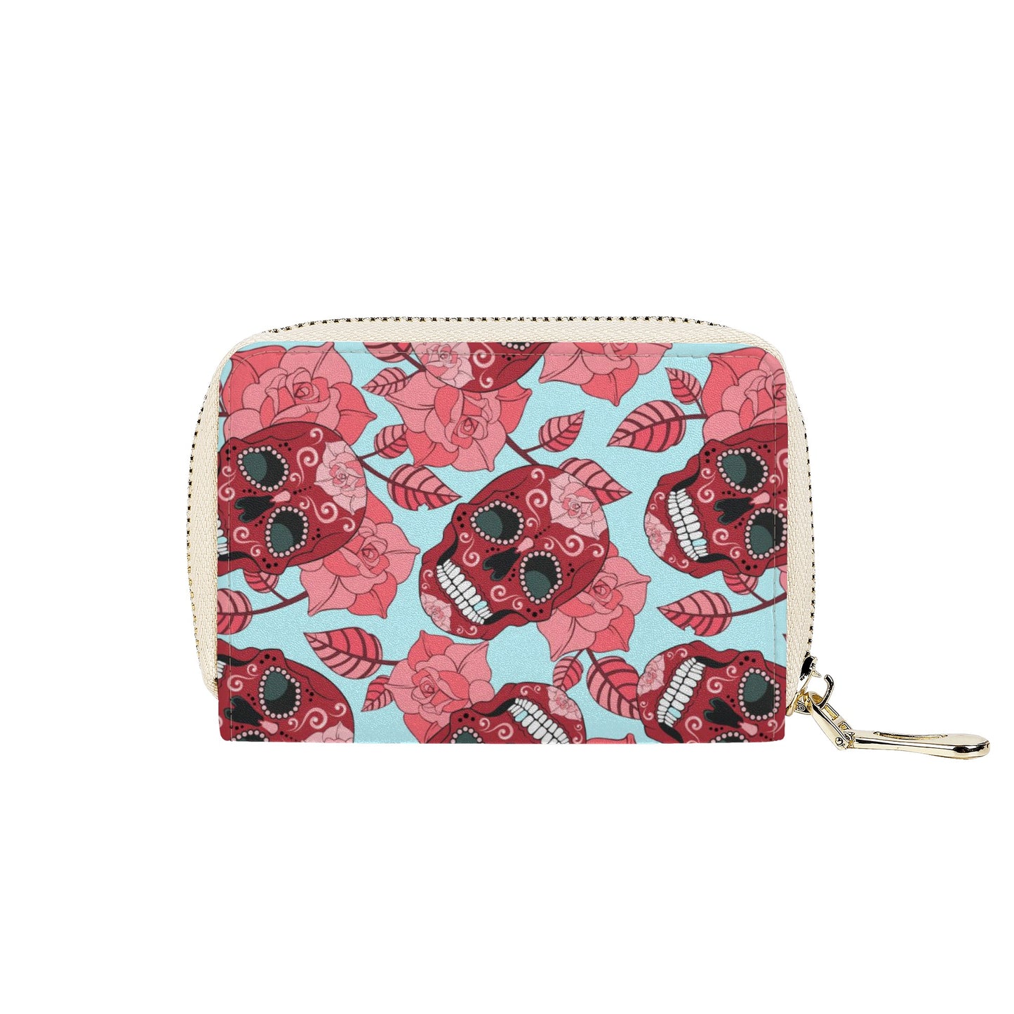 Floral sugar skull candy skull day of the dead Zipper Card Holder