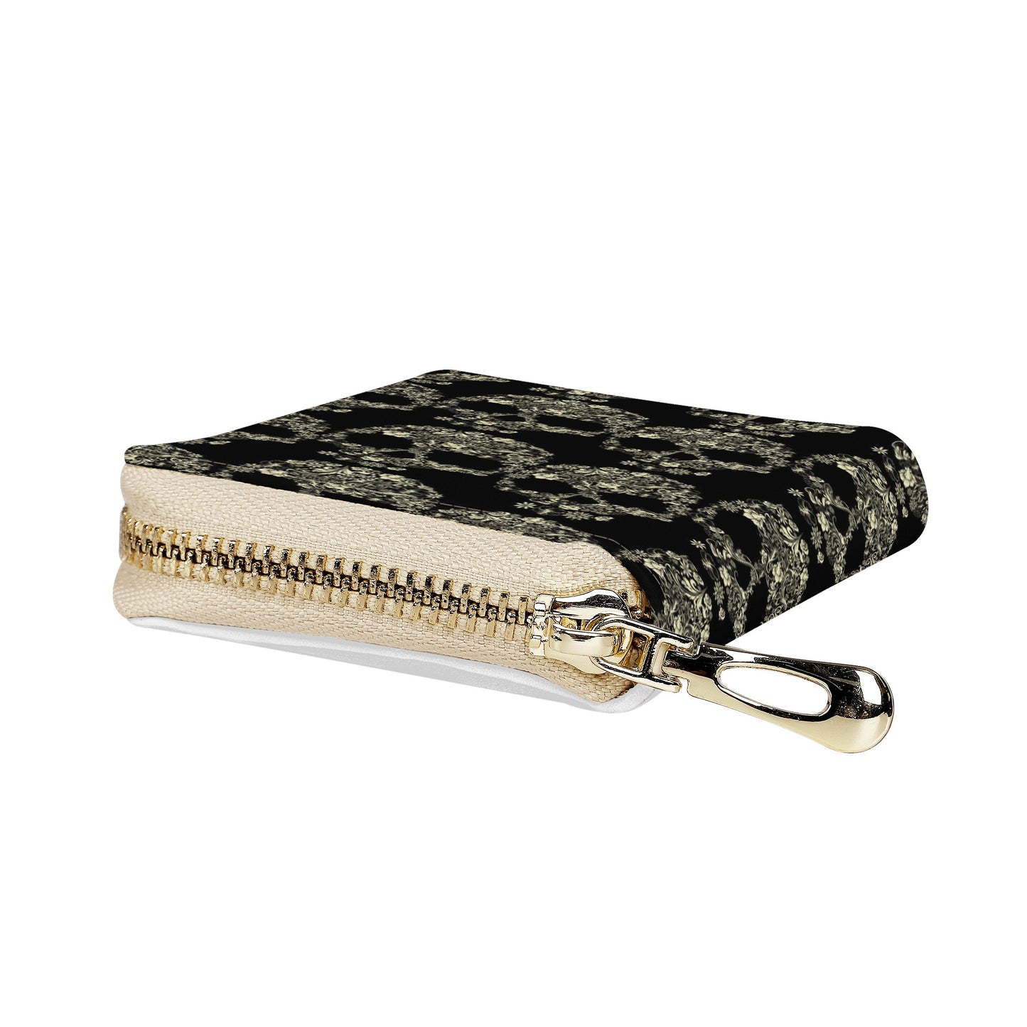 Rose skull floral sugar skull Zipper Card Holder