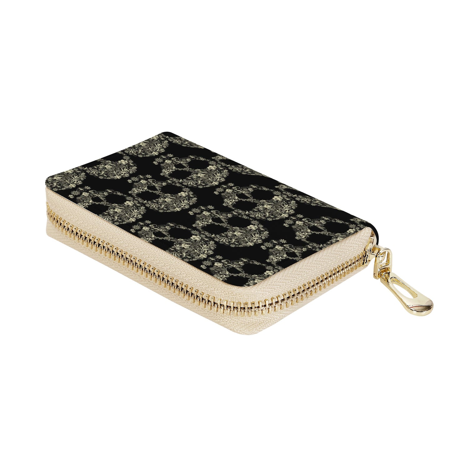 Rose skull floral sugar skull Zipper Card Holder