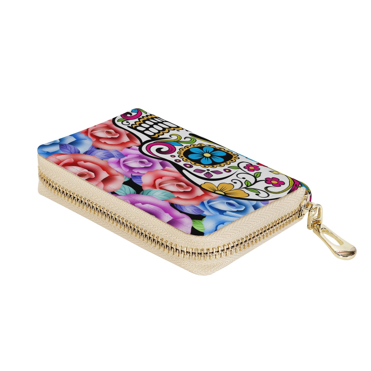 Rose sugar skull day of the dead Zipper Card Holder