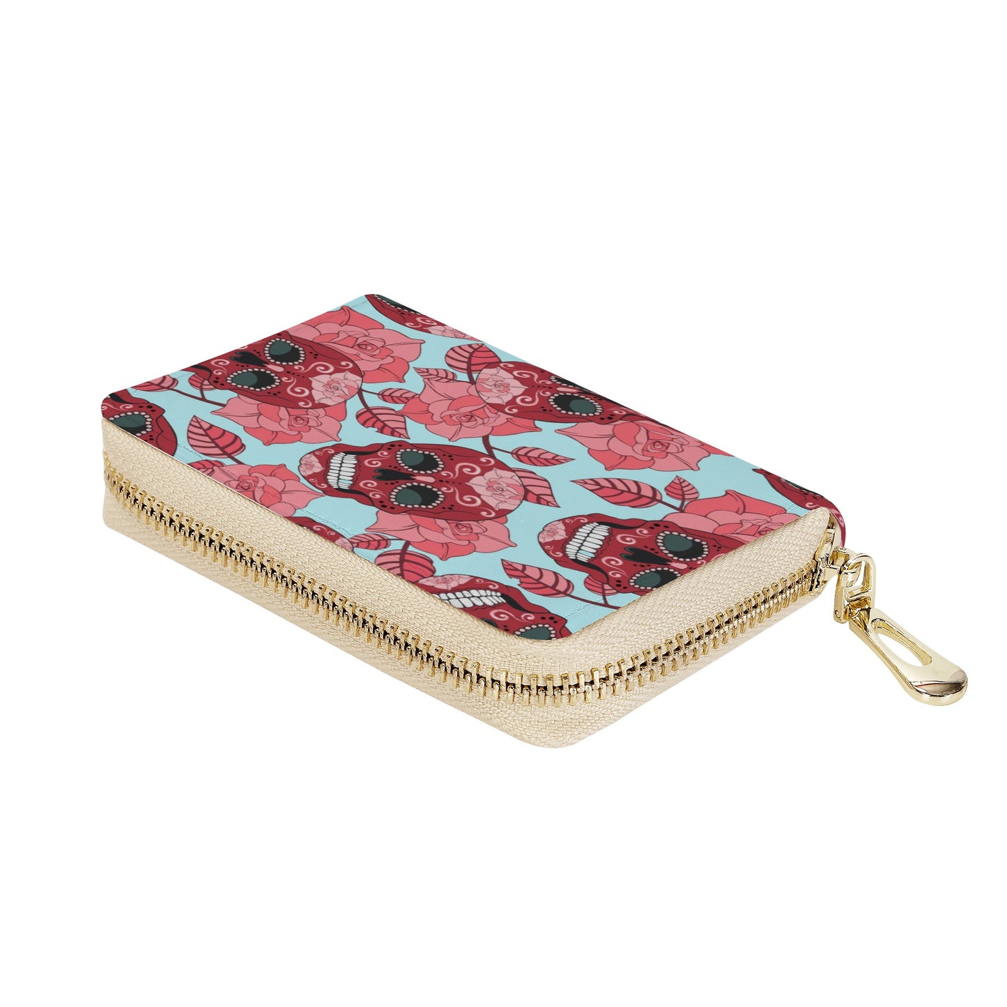 Floral sugar skull candy skull day of the dead Zipper Card Holder