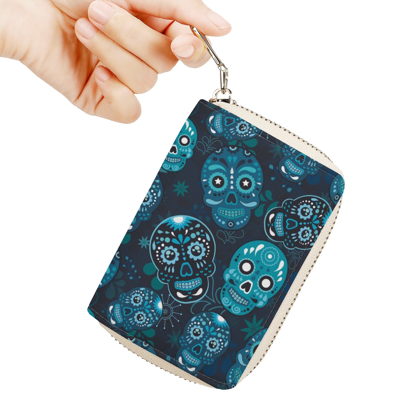 Skeleton gothic sugar skull Zipper Card Holder