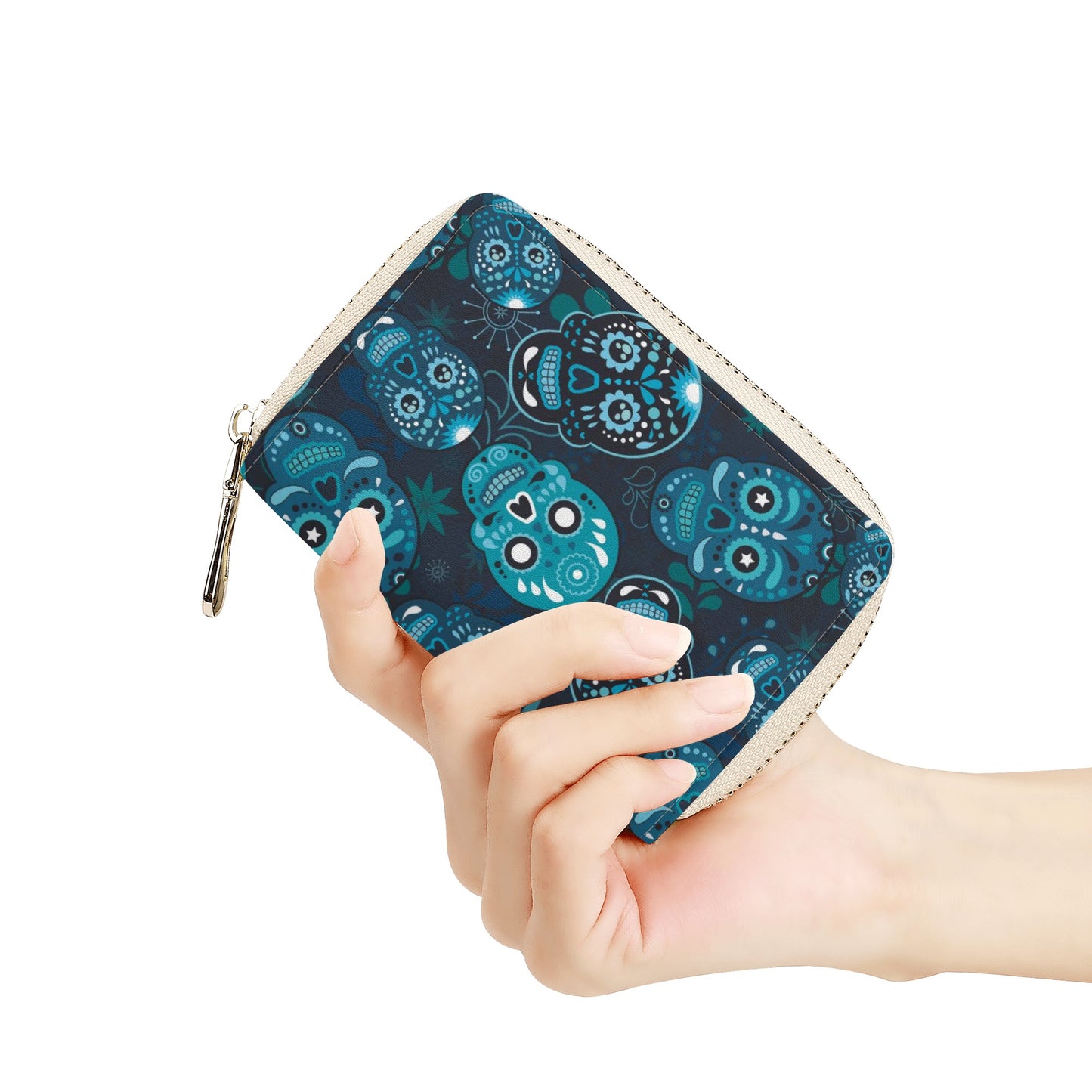 Skeleton gothic sugar skull Zipper Card Holder