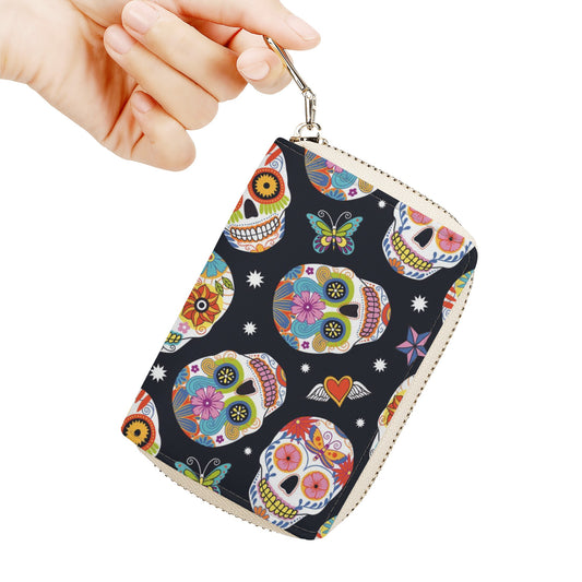 Sugar skull halloween candy skull Zipper Card Holder