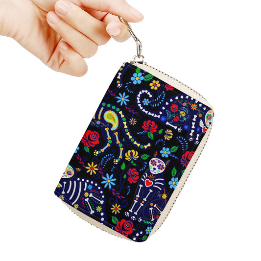 Sugar skull skeleton day of the dead Zipper Card Holder