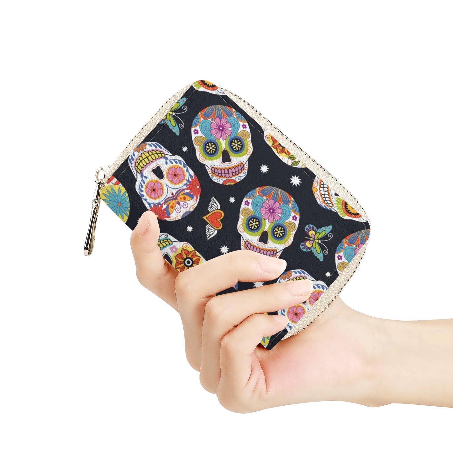 Sugar skull halloween candy skull Zipper Card Holder