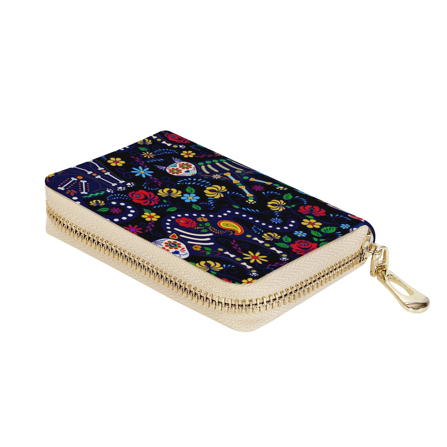 Sugar skull skeleton day of the dead Zipper Card Holder