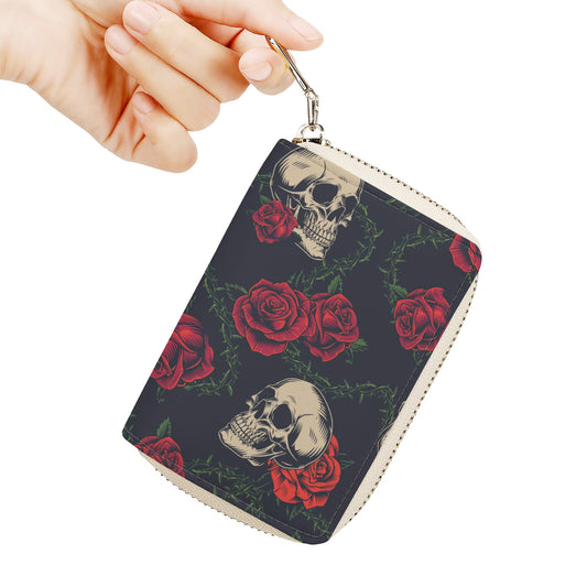 Floral rose skull Halloween pattern Zipper Card Holder