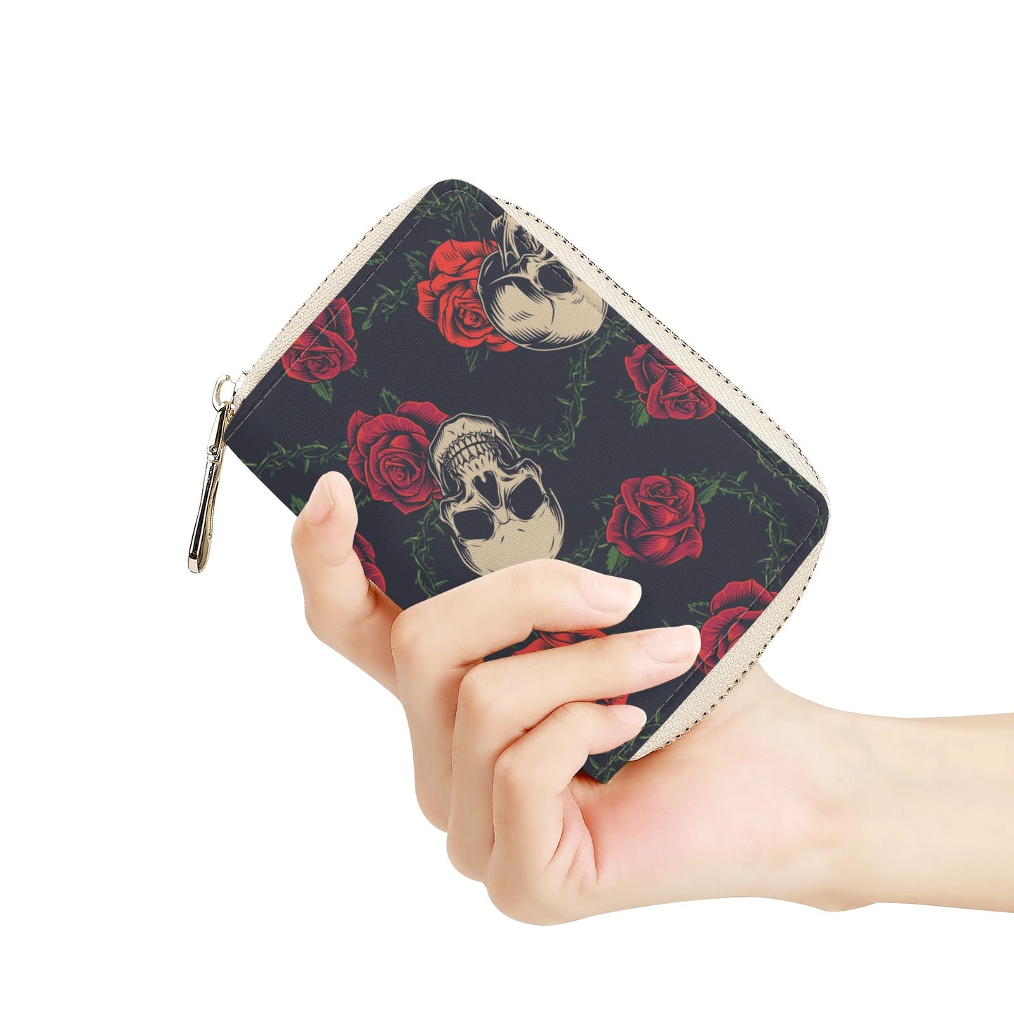 Floral rose skull Halloween pattern Zipper Card Holder