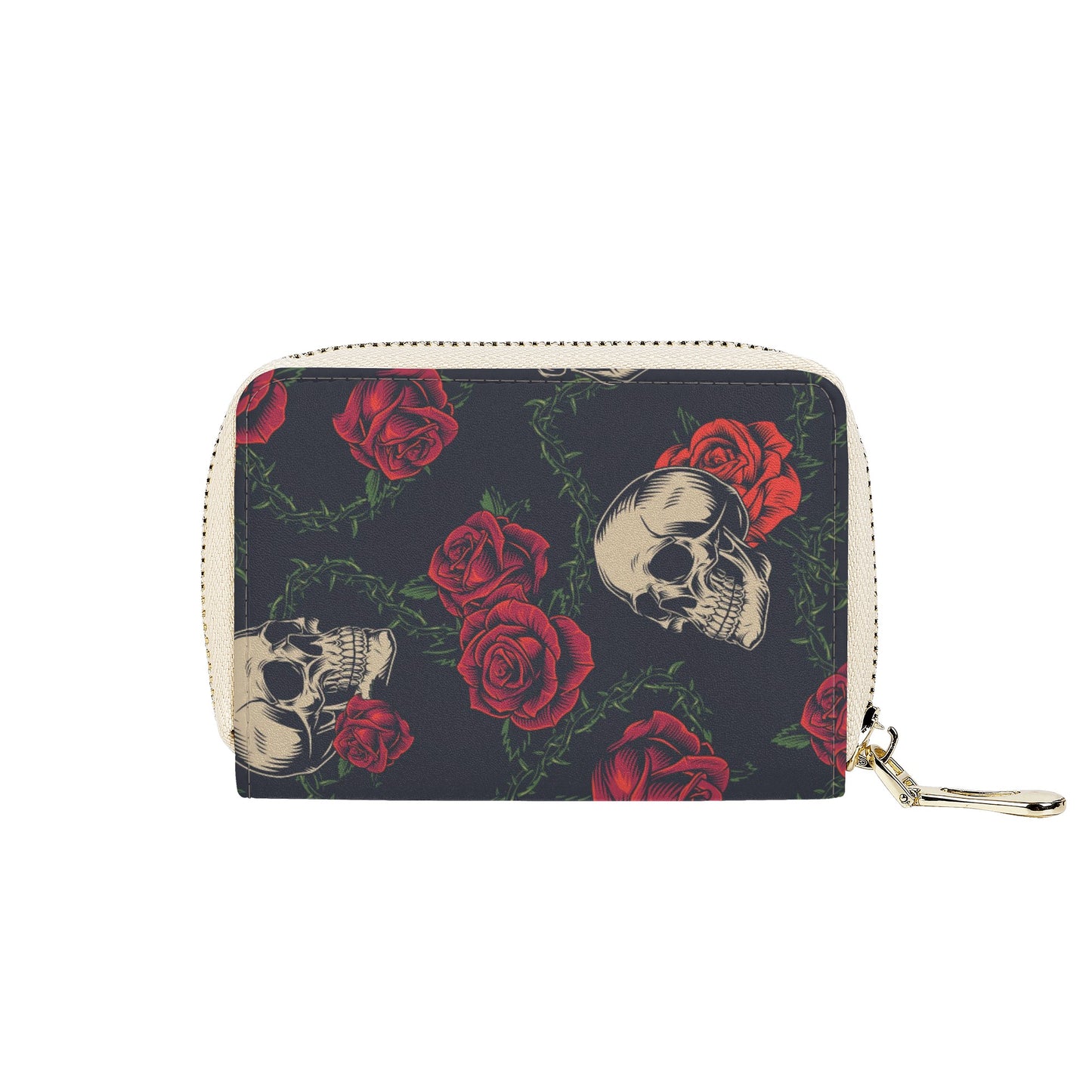 Floral rose skull Halloween pattern Zipper Card Holder