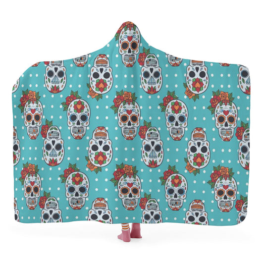 Sugar skull rose Hooded Blanket