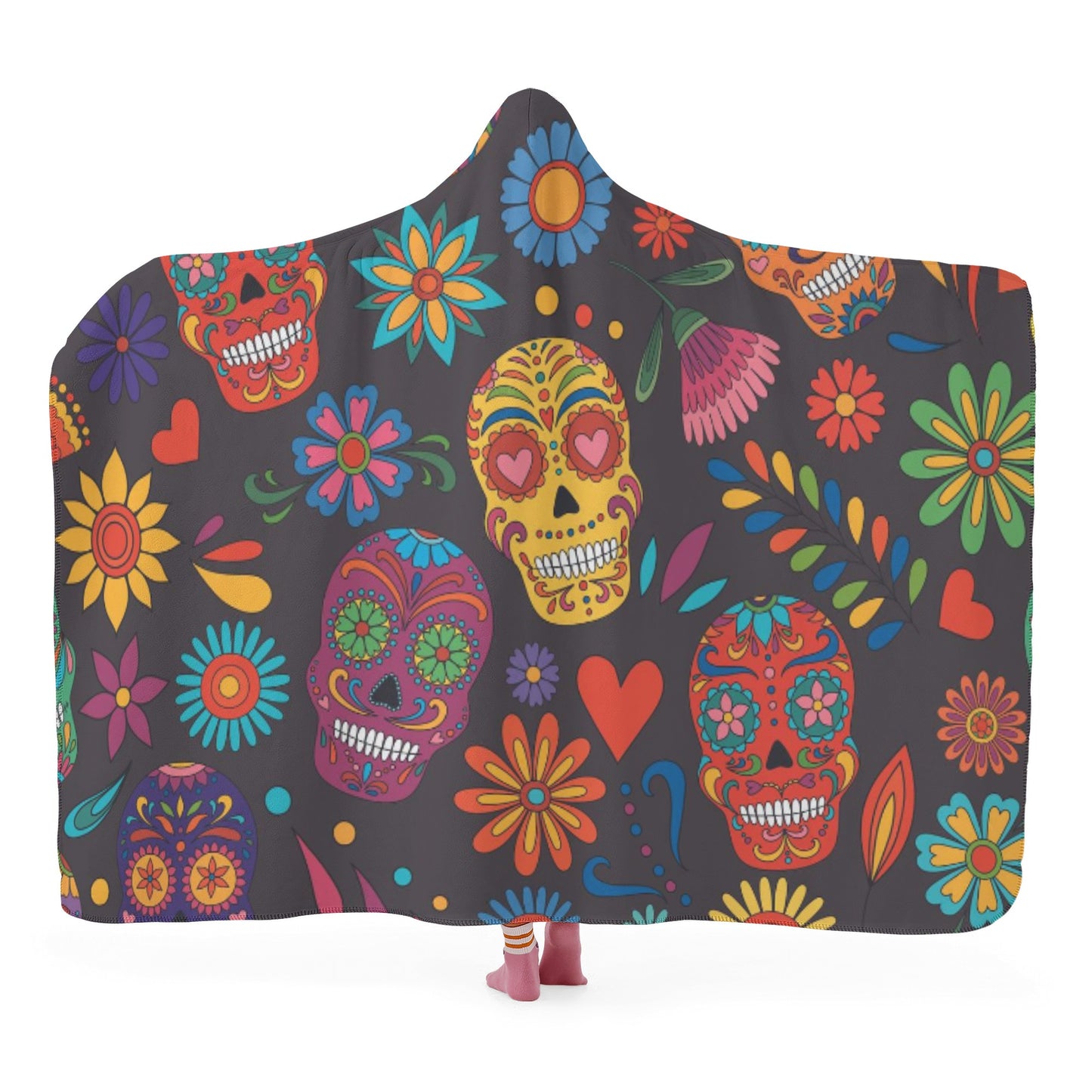 Floral sugar skull pattern Hooded Blanket