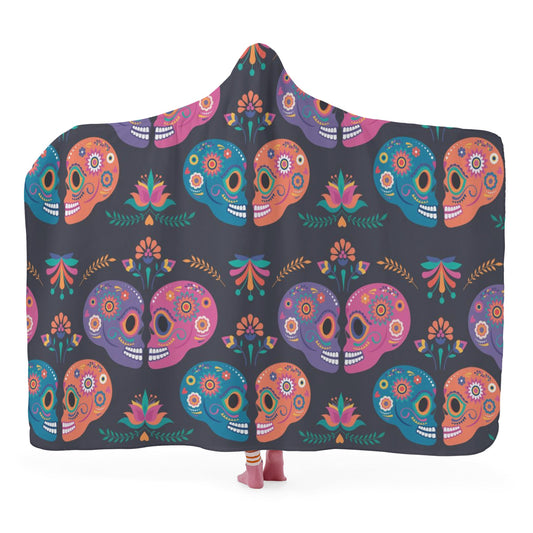 Sugar skull couple Hooded Blanket