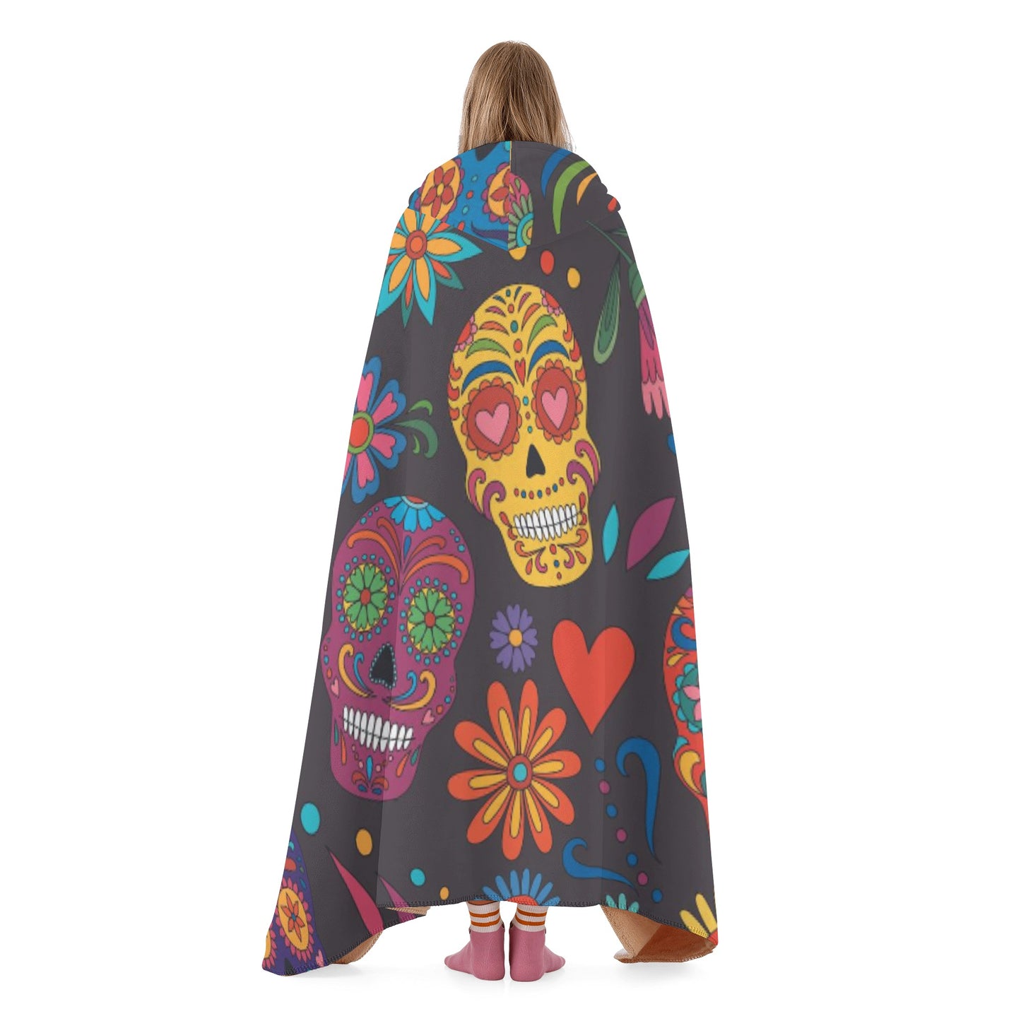 Floral sugar skull pattern Hooded Blanket