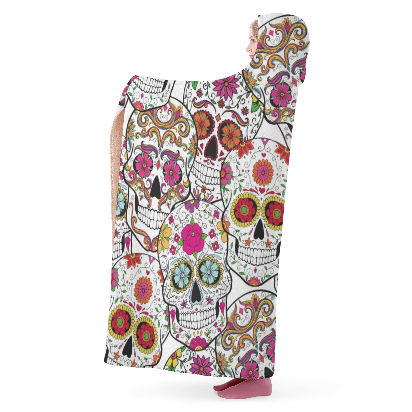 Halloween sugar skull Hooded Blanket