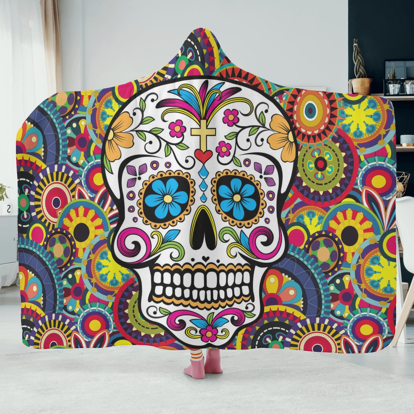 Floral day of the dead Hooded Blanket