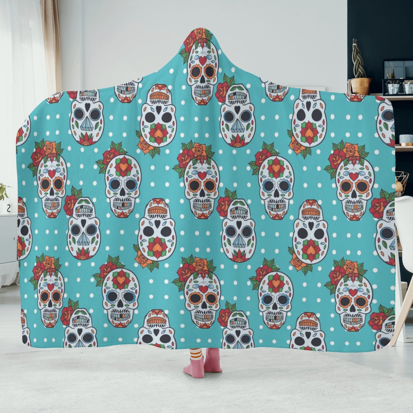 Sugar skull rose Hooded Blanket