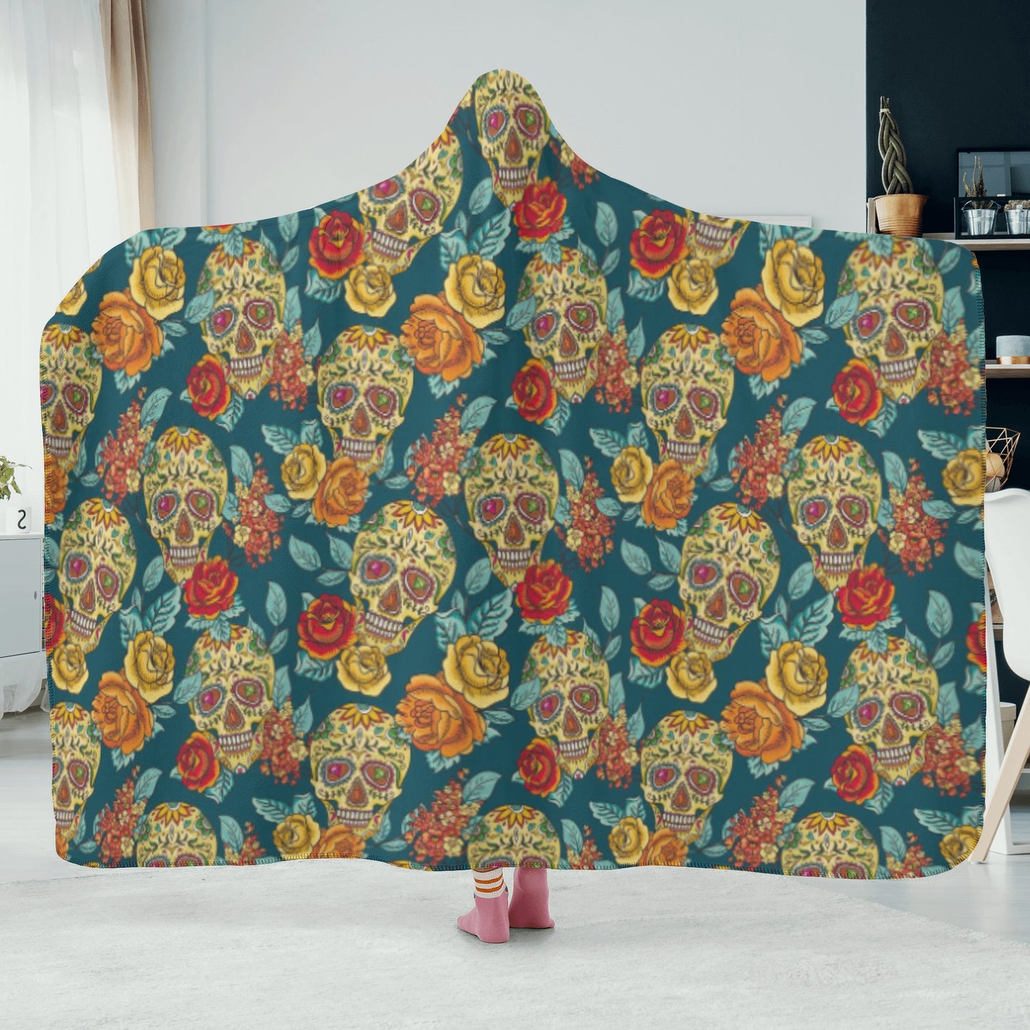 Sugar skull Christmas blanket Hooded Blanket