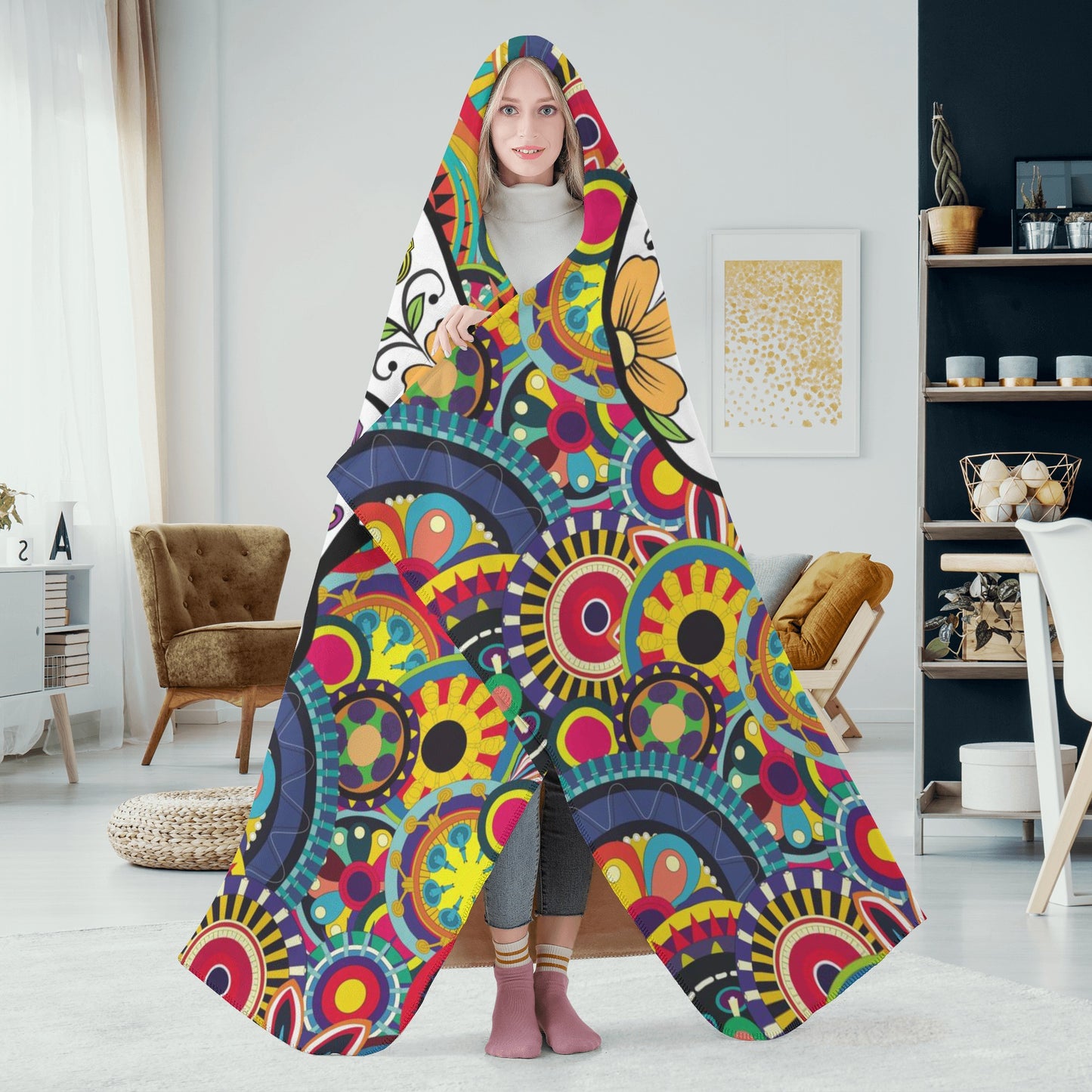 Floral day of the dead Hooded Blanket