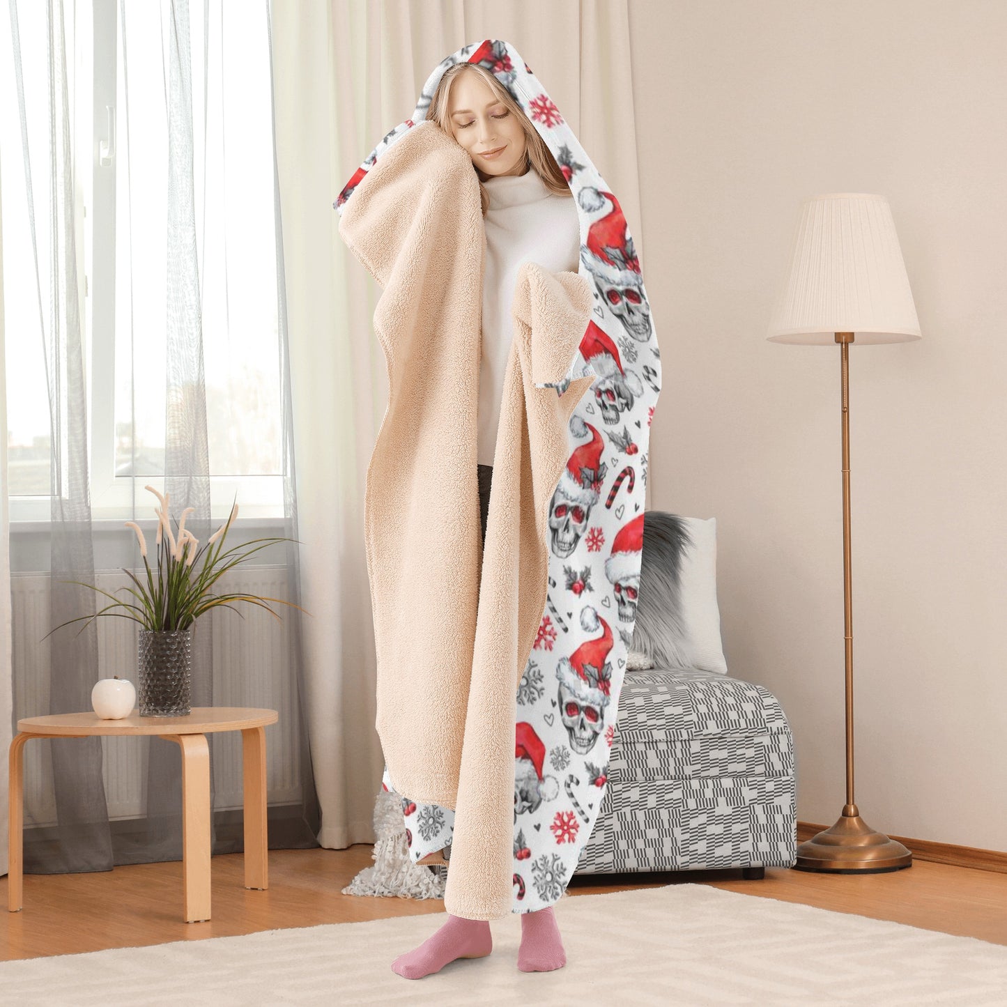 Santa claus skull Hooded Blanket