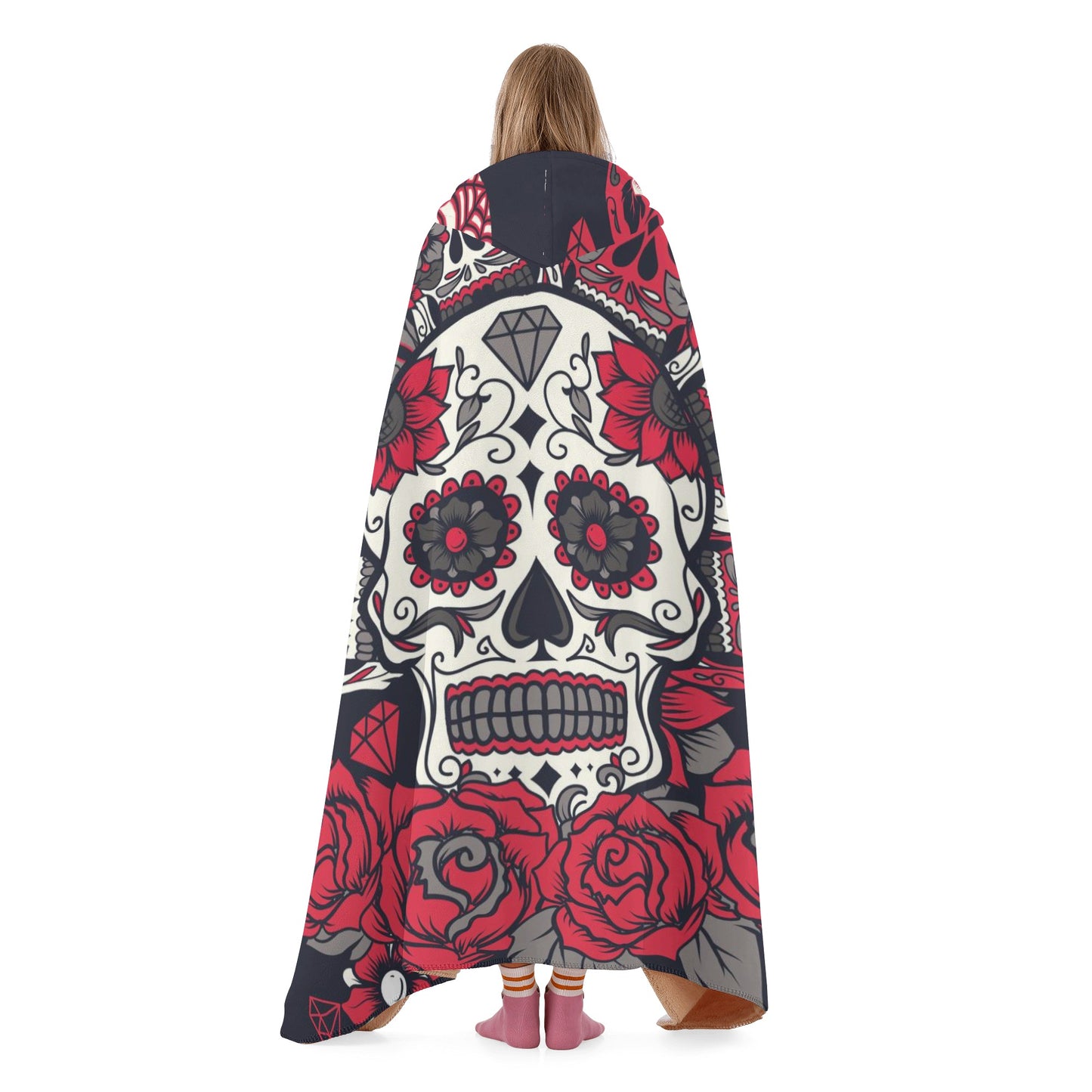 Floral sugar skull pattern Hooded Blanket