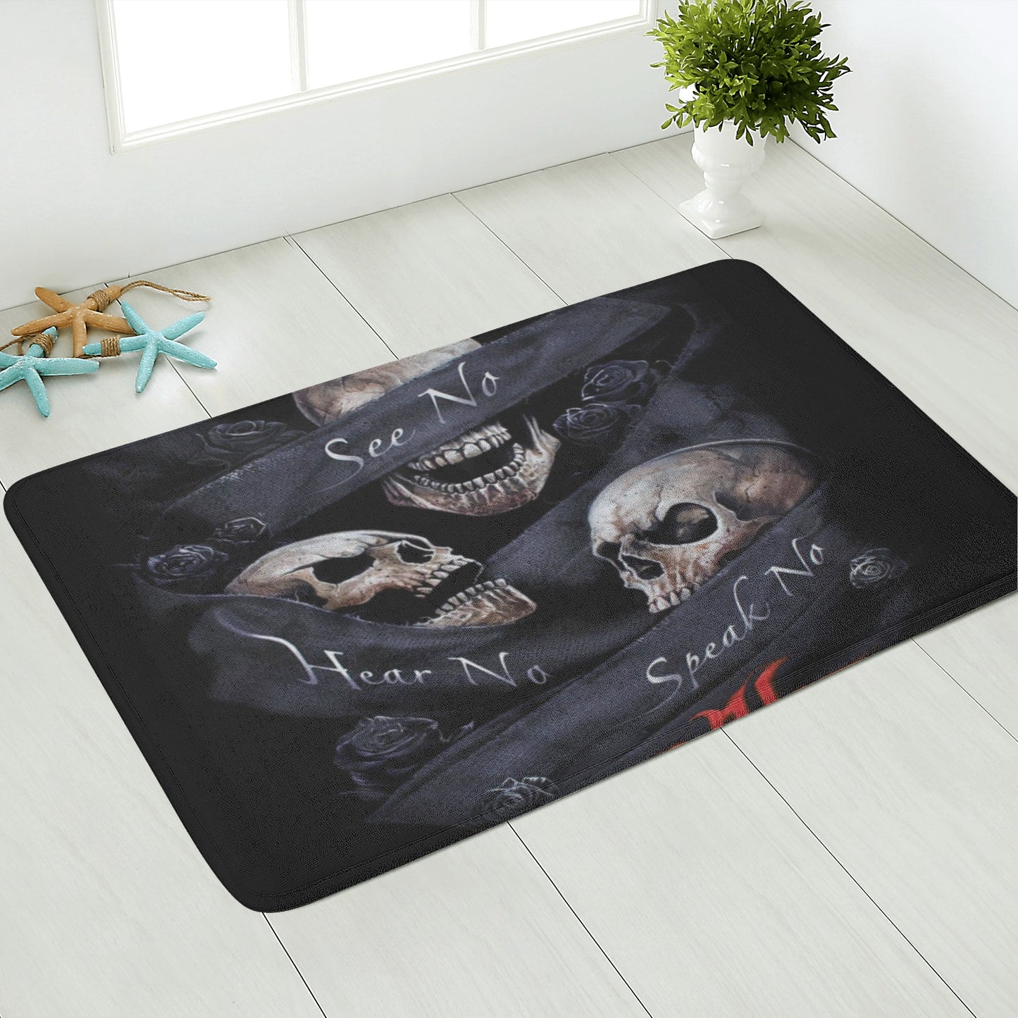 No see no hear no speak evils skull Plush Doormat