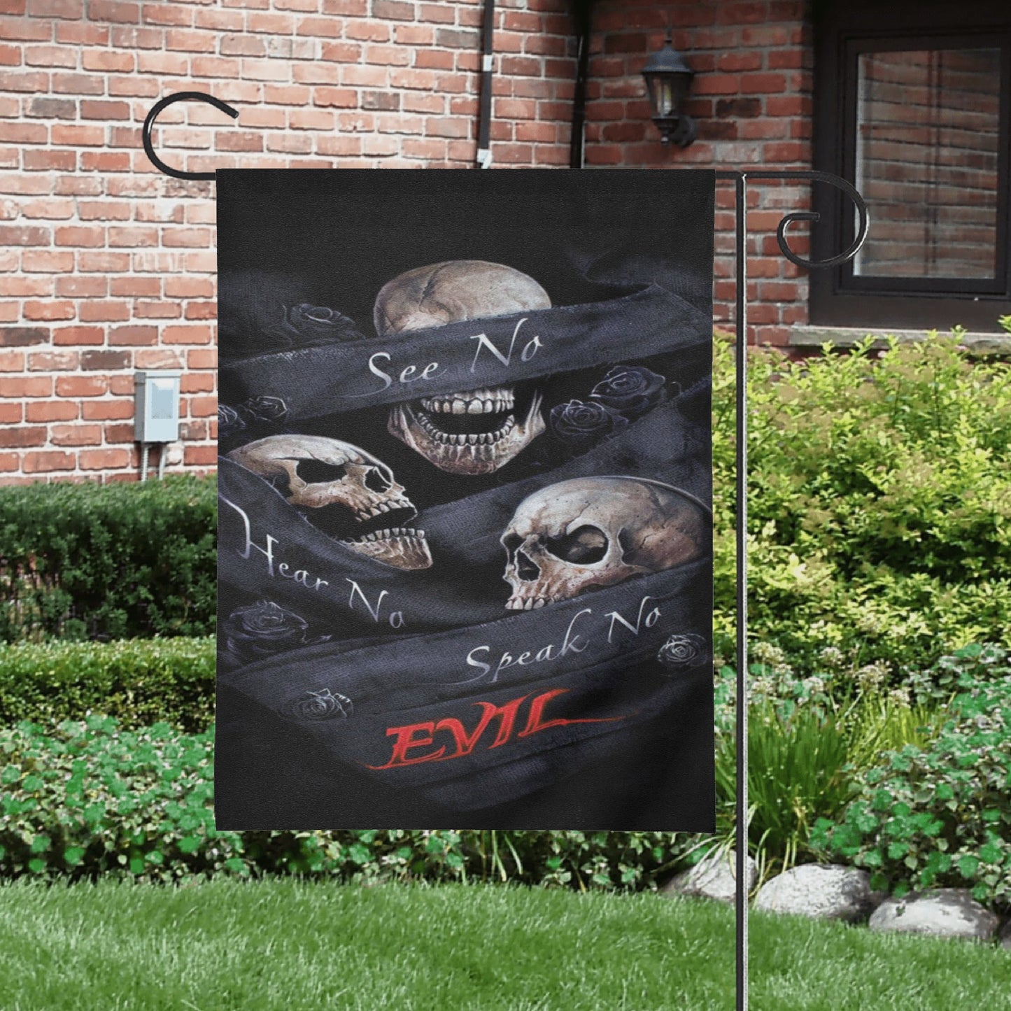 No see no hear no speak evils skull S Size Garden Flag