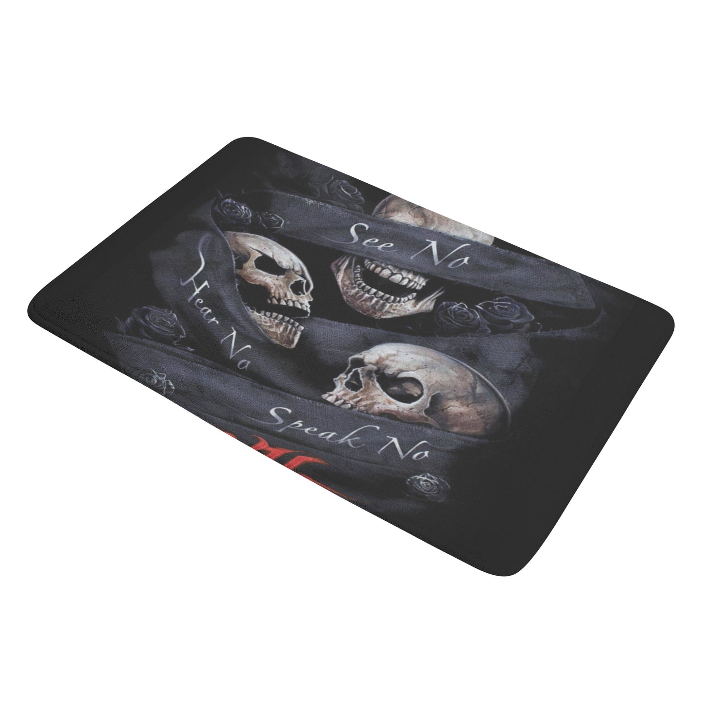 No see no hear no speak evils skull Plush Doormat