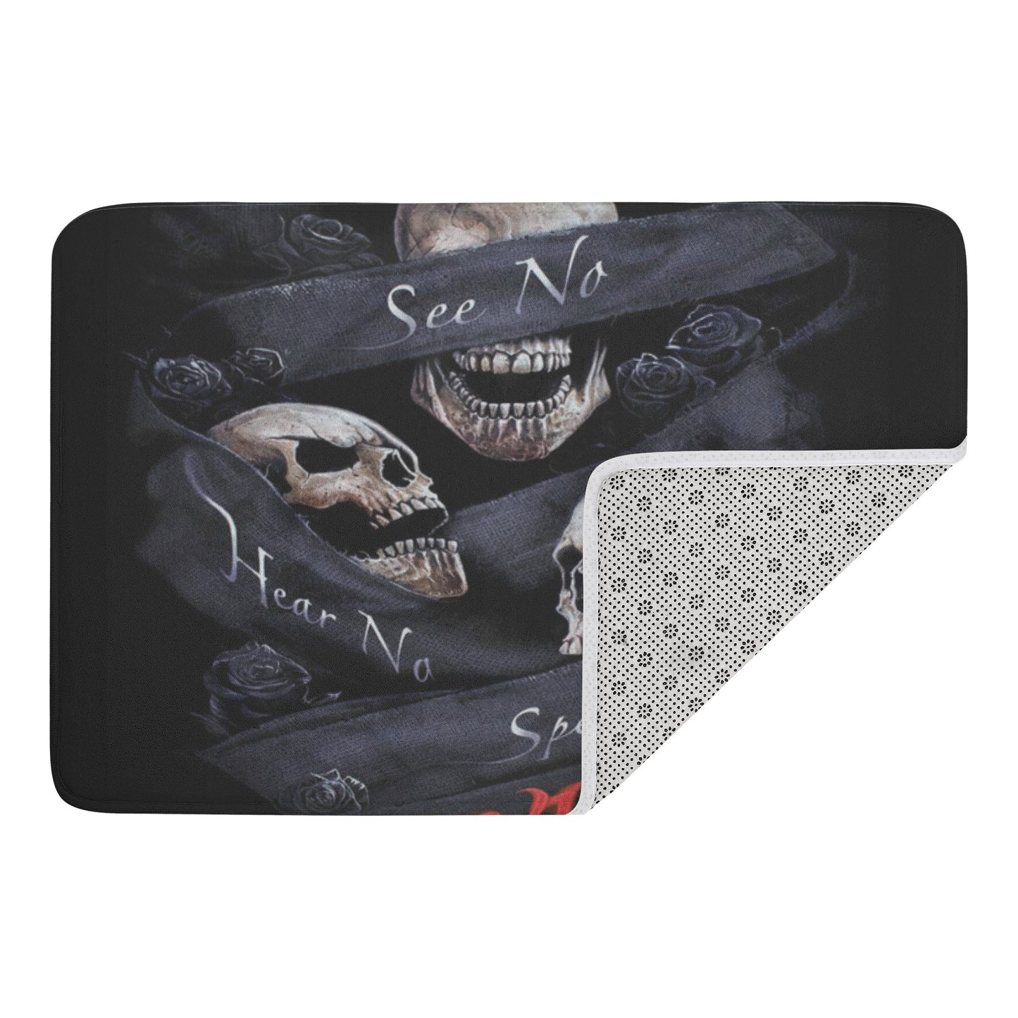 No see no hear no speak evils skull Plush Doormat