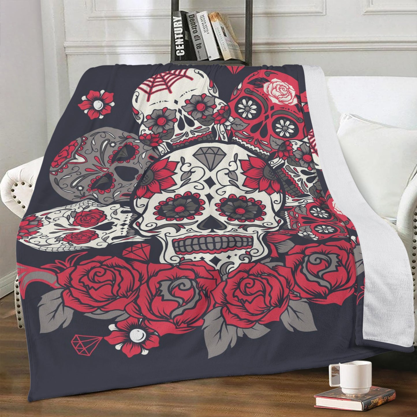 Floral sugar skull rose Blanket Fleece