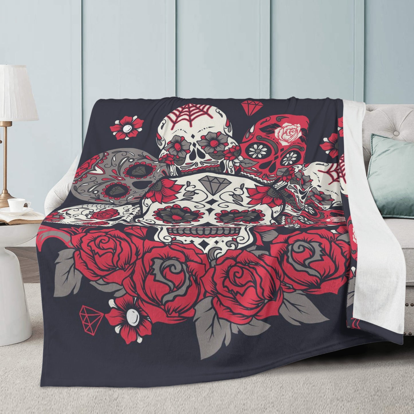Floral sugar skull rose Blanket Fleece