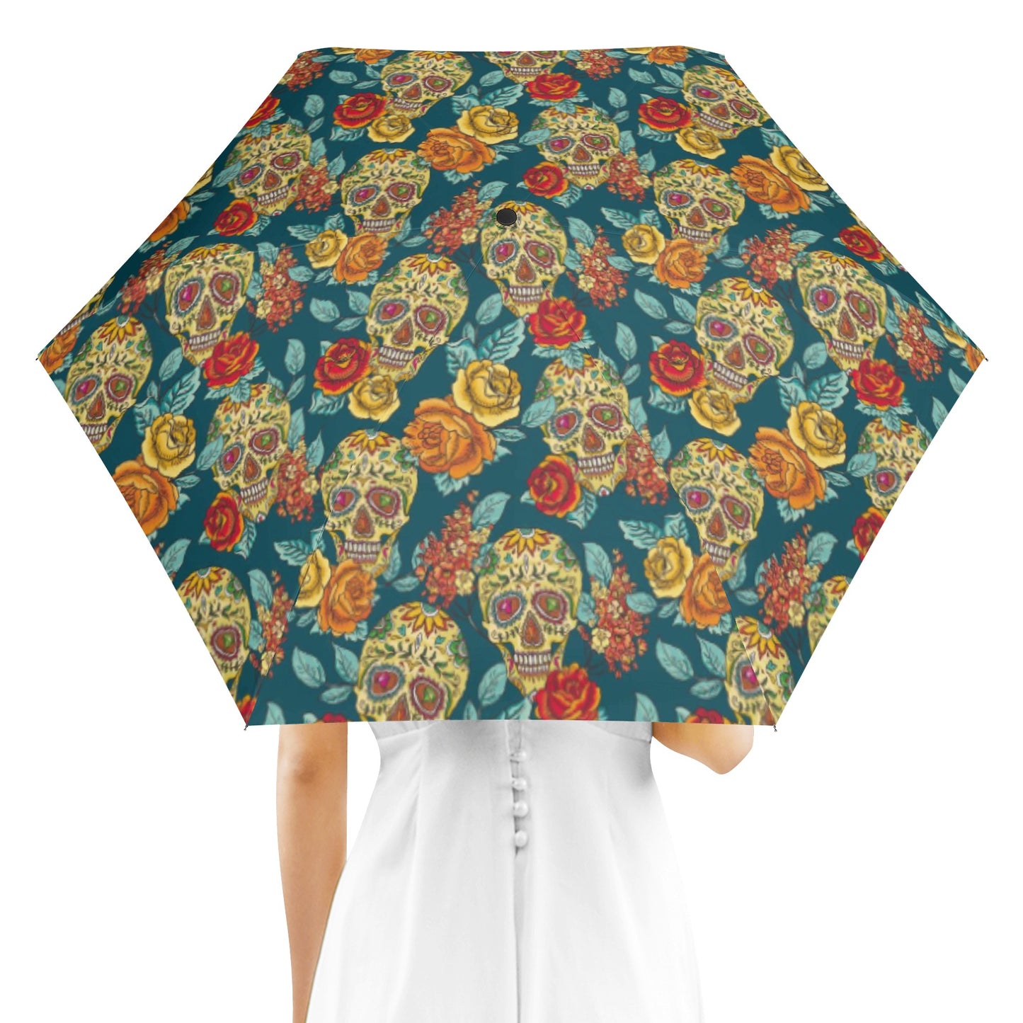 Sugar skull day of the dead pattern Fully Auto Open & Close Umbrella Printing Outside