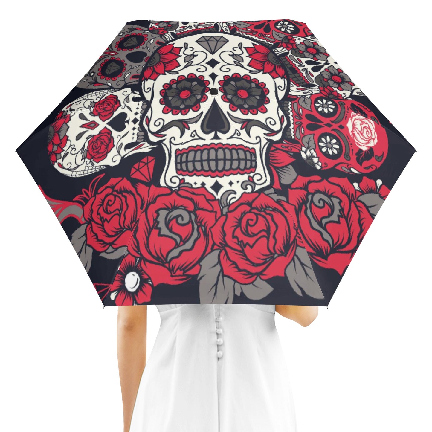 Rose Floral sugar skull pattern Fully Auto Open & Close Umbrella Printing Outside