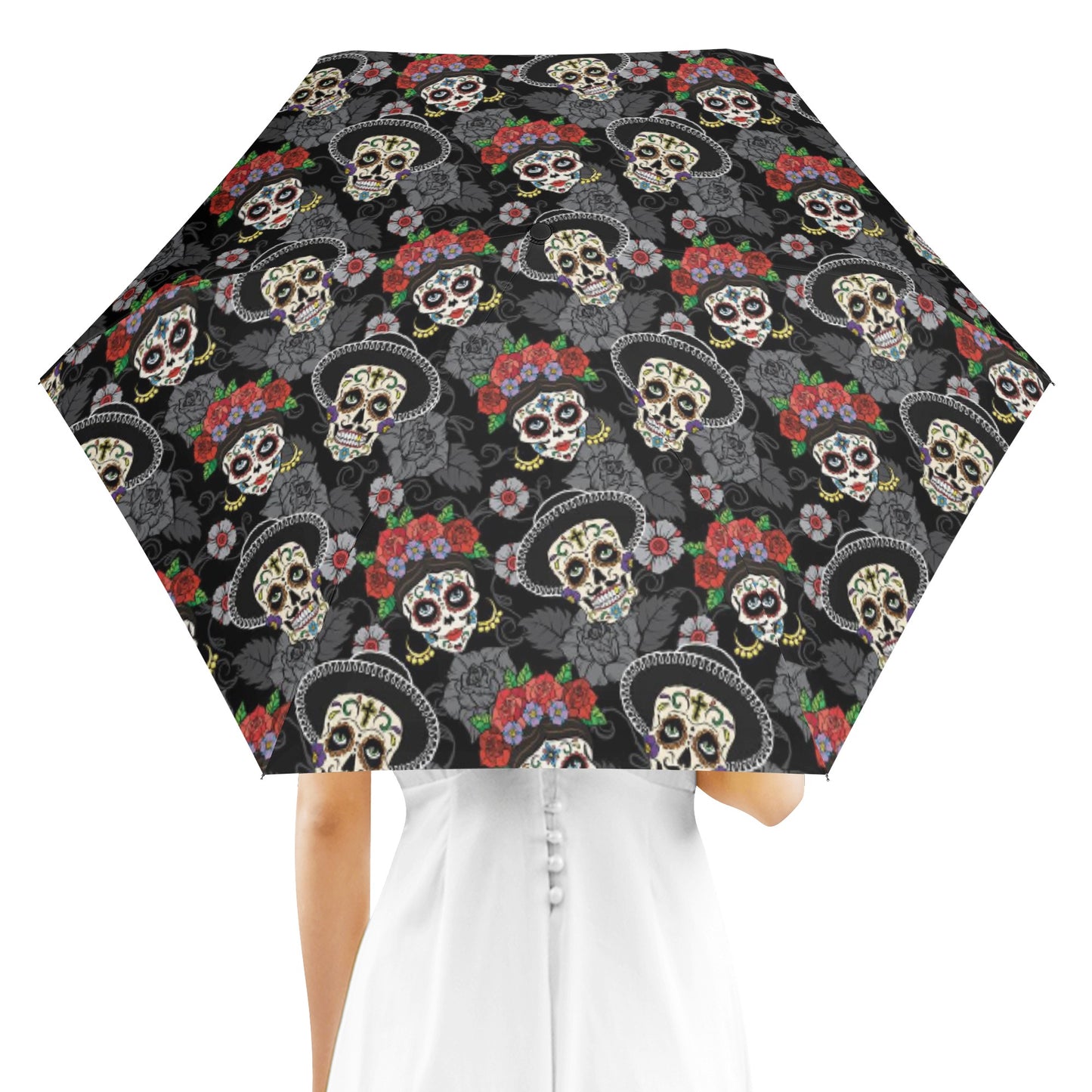 Dia de los muertos sugar skull pattern Fully Auto Open & Close Umbrella Printing Outside