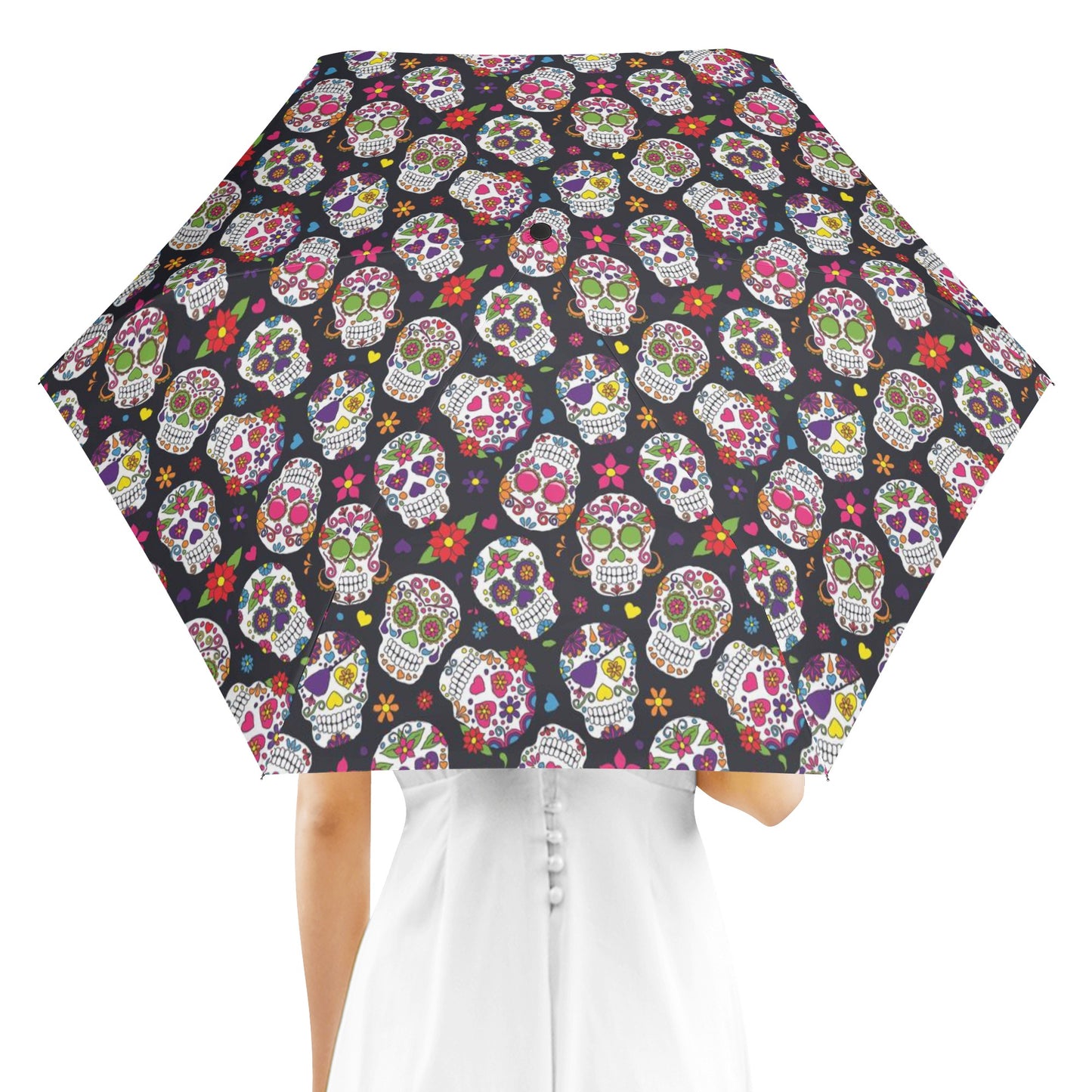 Dia de los muertos sugar skull pattern Fully Auto Open & Close Umbrella Printing Outside