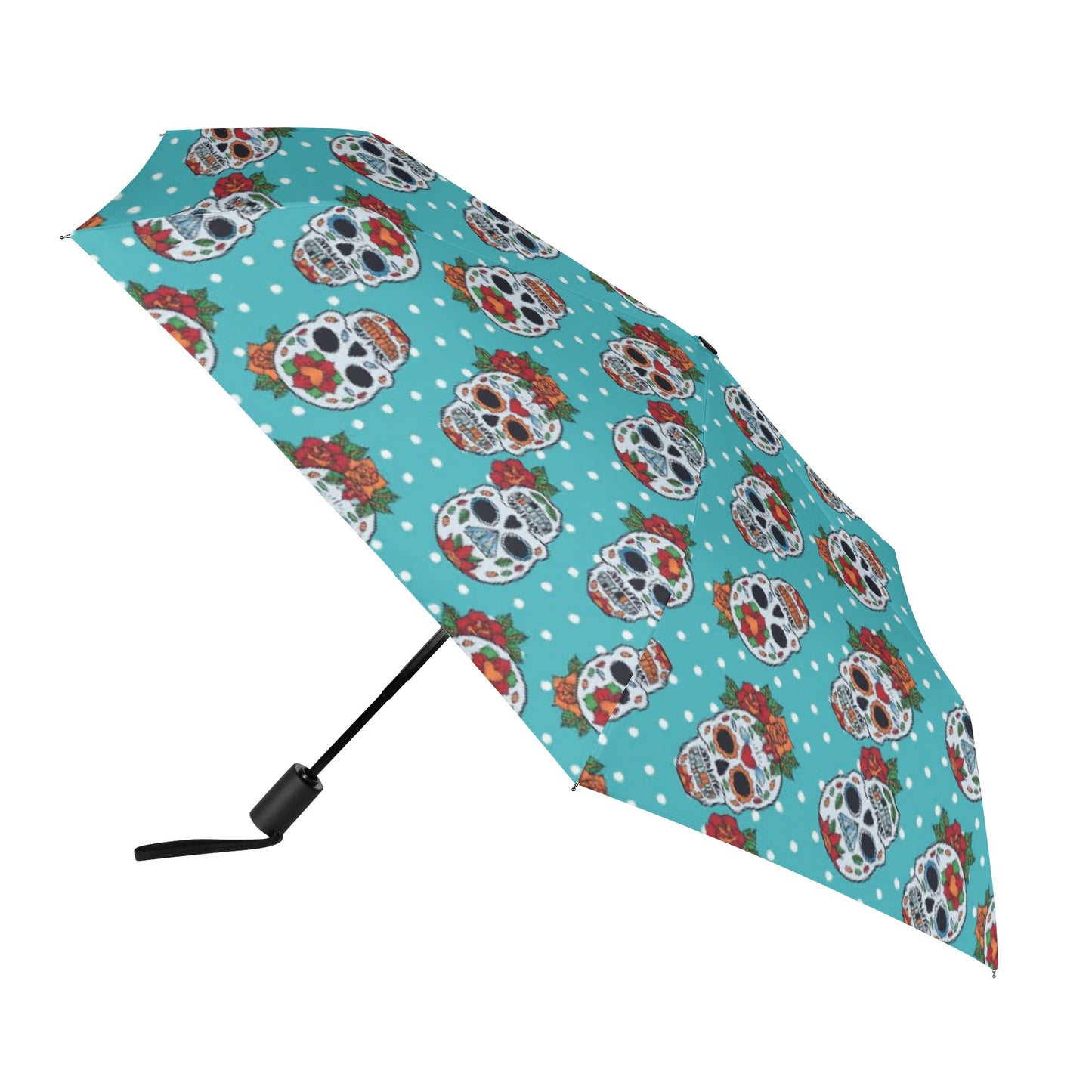 Floral sugar skull day of the dead Halloween Fully Auto Open & Close Umbrella Printing Outside