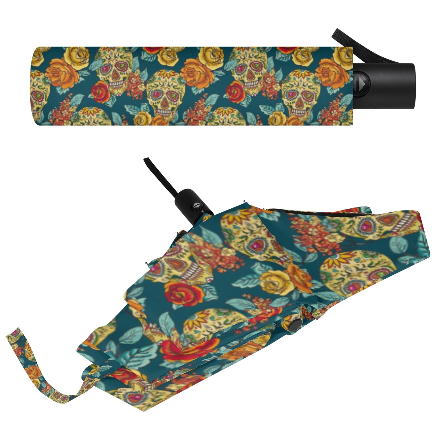 Sugar skull day of the dead pattern Fully Auto Open & Close Umbrella Printing Outside