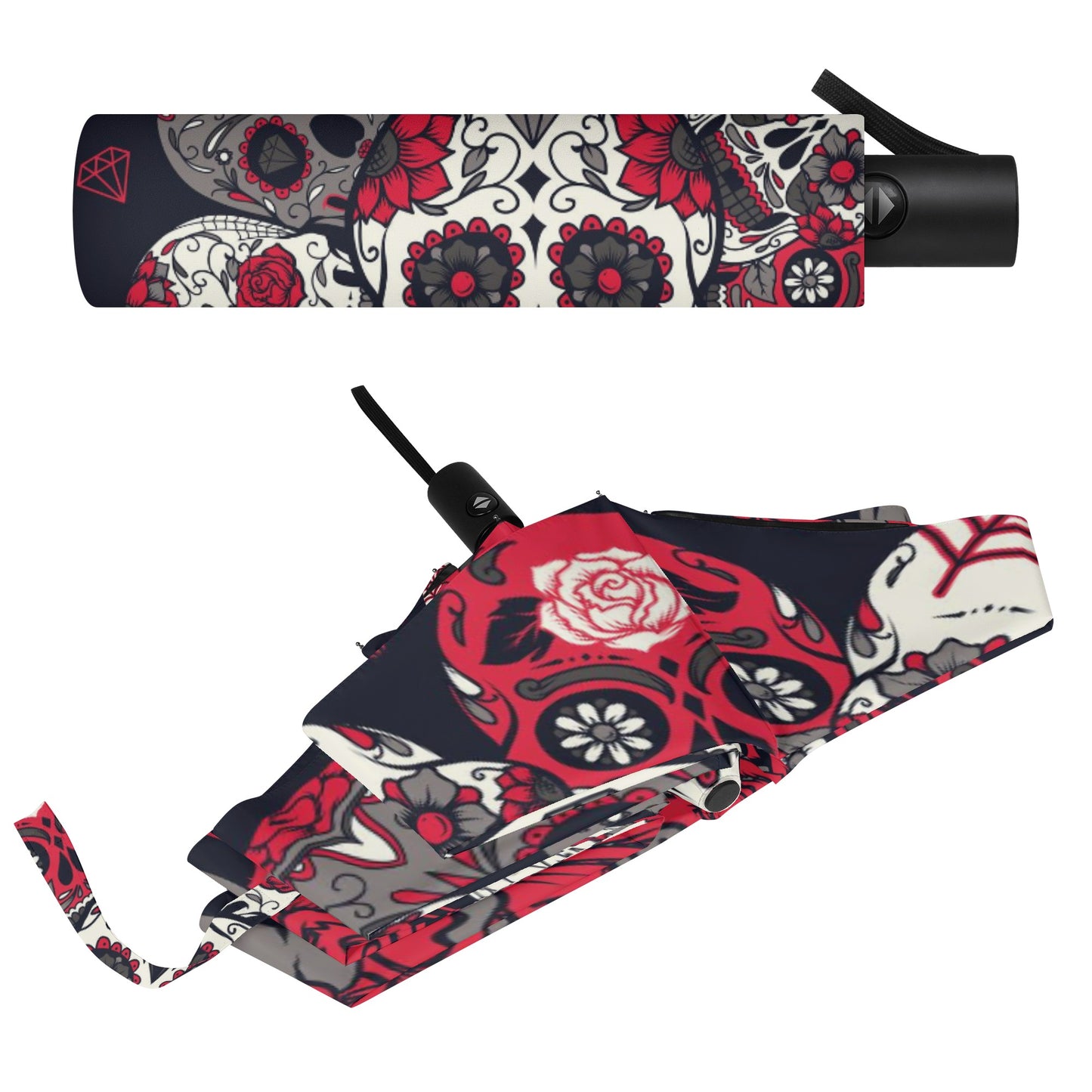 Rose Floral sugar skull pattern Fully Auto Open & Close Umbrella Printing Outside