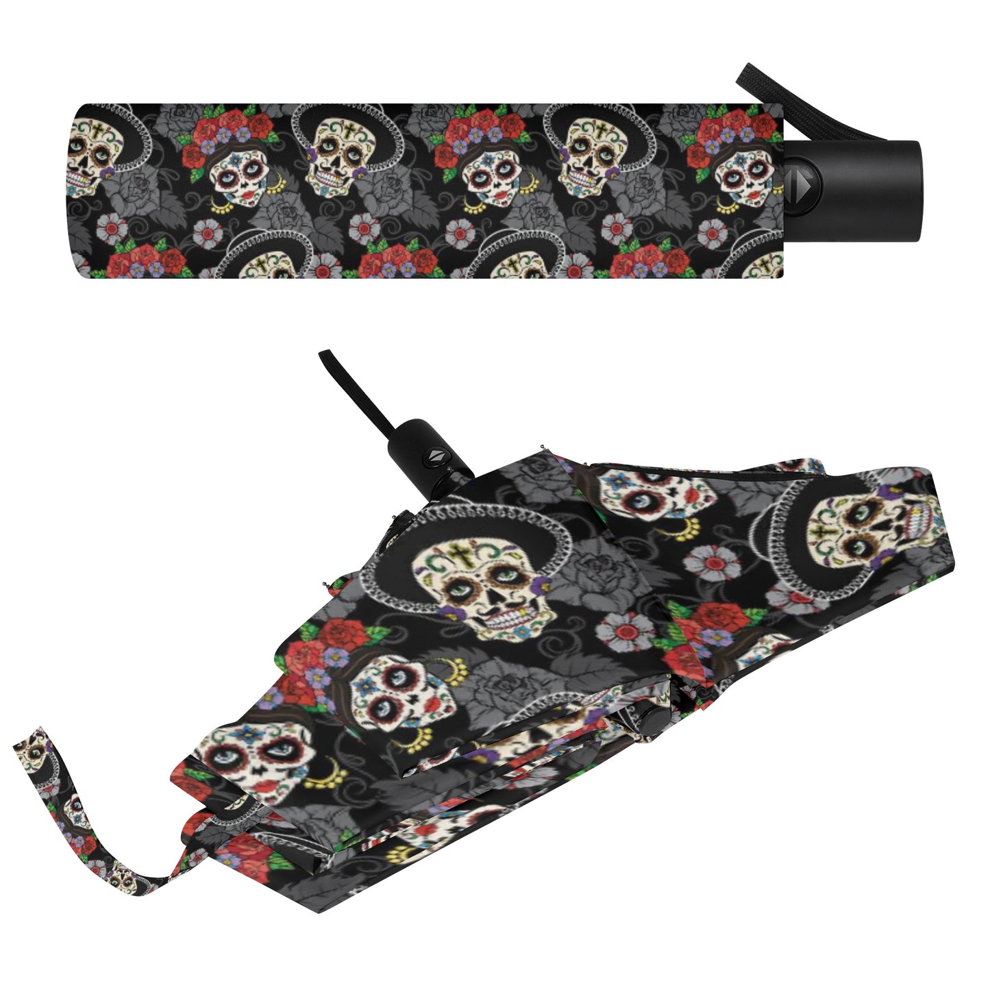 Dia de los muertos sugar skull pattern Fully Auto Open & Close Umbrella Printing Outside