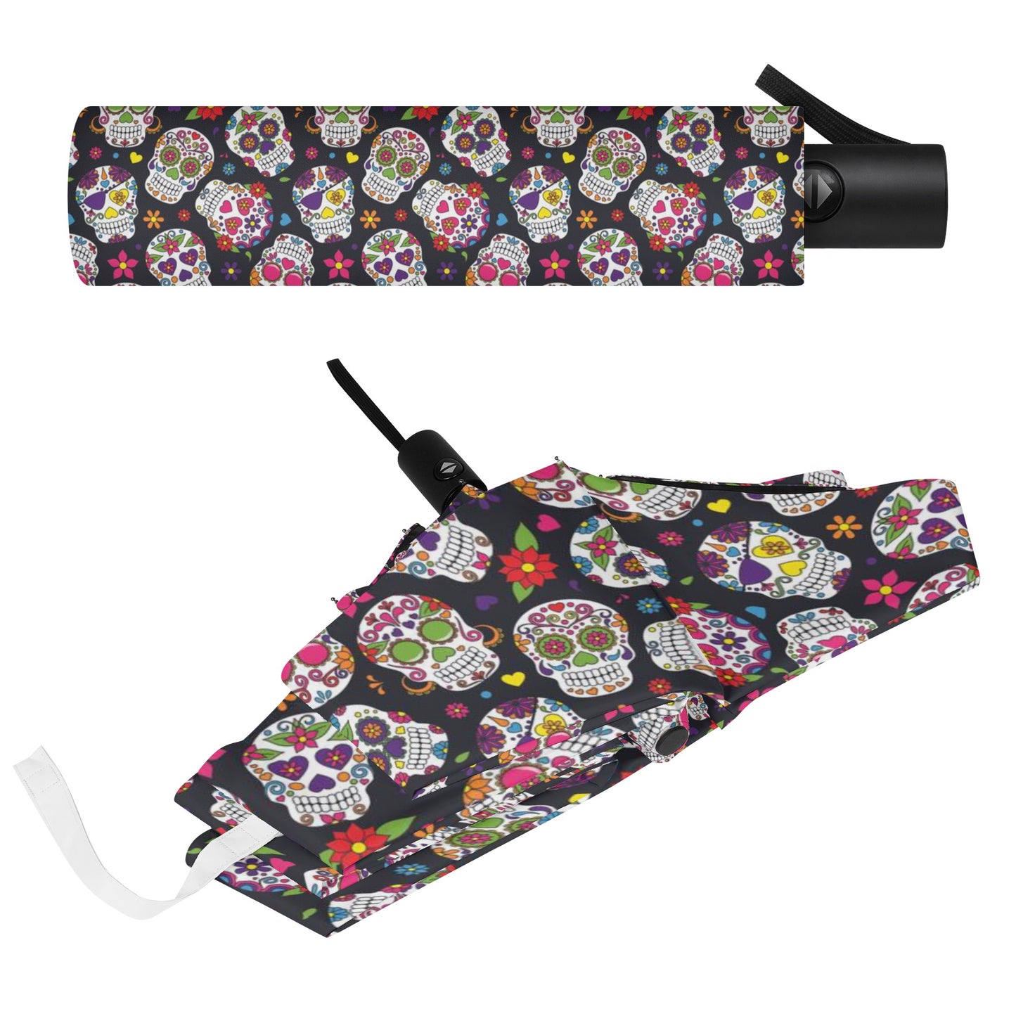 Dia de los muertos sugar skull pattern Fully Auto Open & Close Umbrella Printing Outside